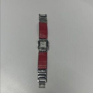 Appear Reversible Band Red/Black and Silver Watch with Square Face